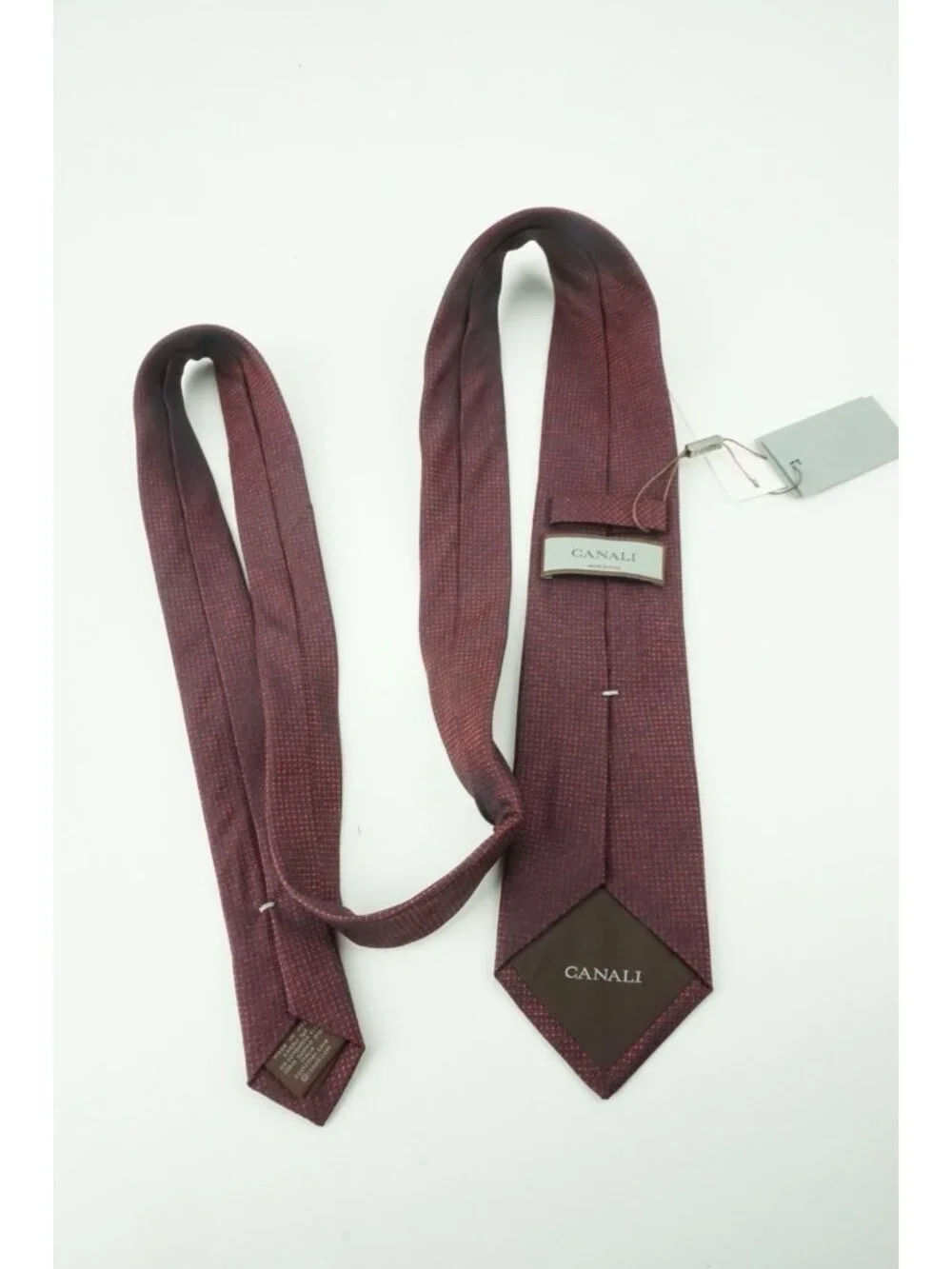 Canali Cherry Red Birdseye Woven 100% Silk Tie Brand New With Tags